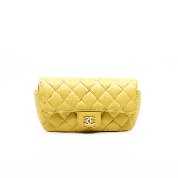 Yellow Caviar Leather Quilted Glasses Case With Chain PHW Seri 30 - L'UXE LINK