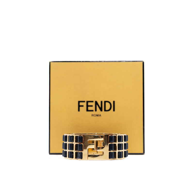 thick FF bangle in leather black ghw - L'UXE LINK