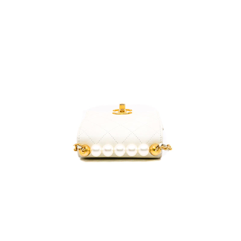 vanity case with pearl chian in caviar white ghw #29