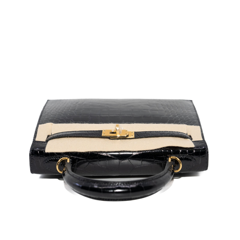 Kelly 25 Crocodile Leather GHW Black Z Stamp - L'UXE LINK