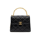 thumbnail mini Coco enamel top handle flap bag in black lambskin GHW seri J4E8XXXX