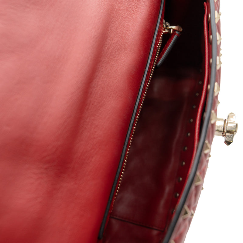 Medium Rockstud Spike Flap Bag Nappa Leather Red GHW - L'UXE LINK