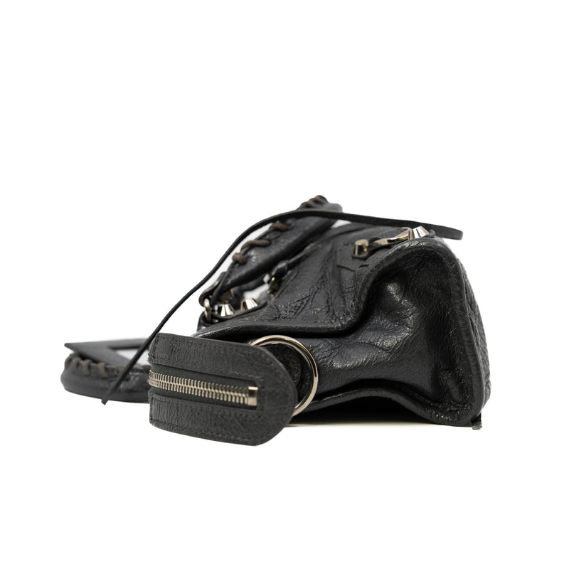 Mini Le City Bag In Black Arena Storico Lambskin PHW With Logo Strap - L'UXE LINK