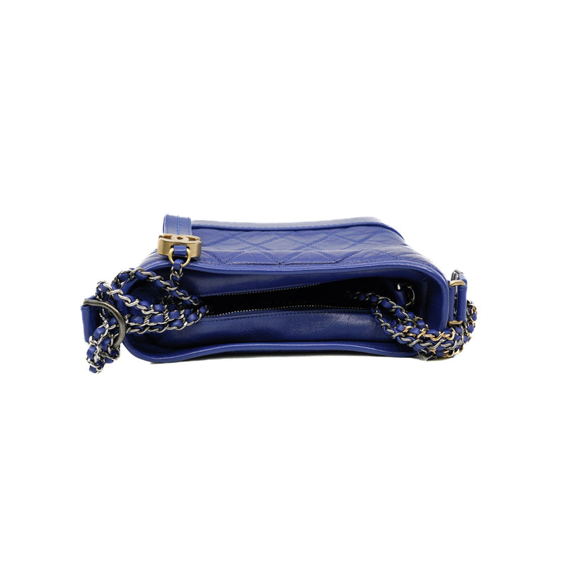 Small Calfskin Gabrielle Hobo Crossbody Bag in blue GHW