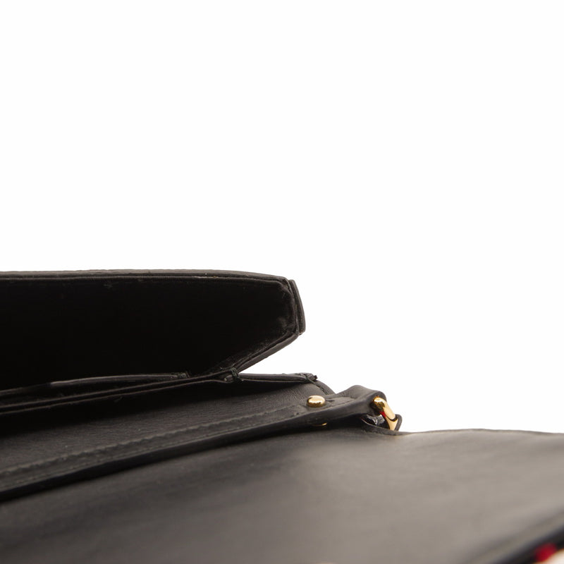 Ayers-Paneled Embroidered Satin Shoulder Bag Black Red - L'UXE LINK