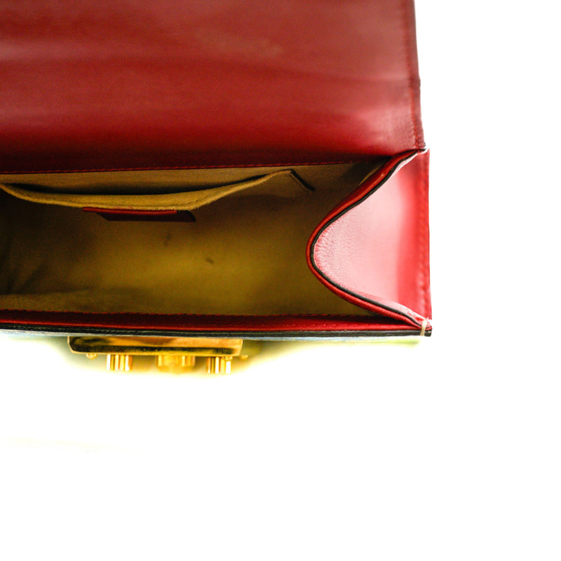 Small GG Supreme Monogram And Red Leather With Navy Blue Hibiscus Blooms Padlock Handbag GHW - L'UXE LINK