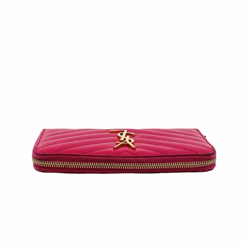Classic Monogram Zip Around Wallet Matelasse Chevron Leather pink ghw - L'UXE LINK