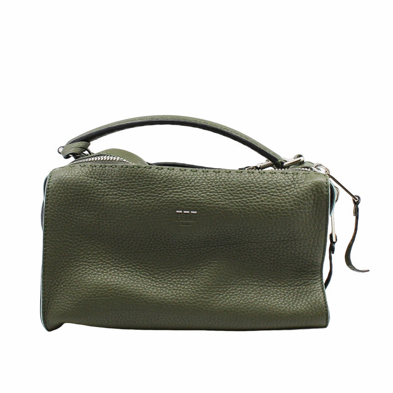 fendi lei boston bag medium  leather grey green phw - L'UXE LINK
