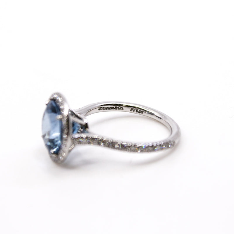pt950 round aquamarine 3.33ct soleste single row ring size 6 - L'UXE LINK