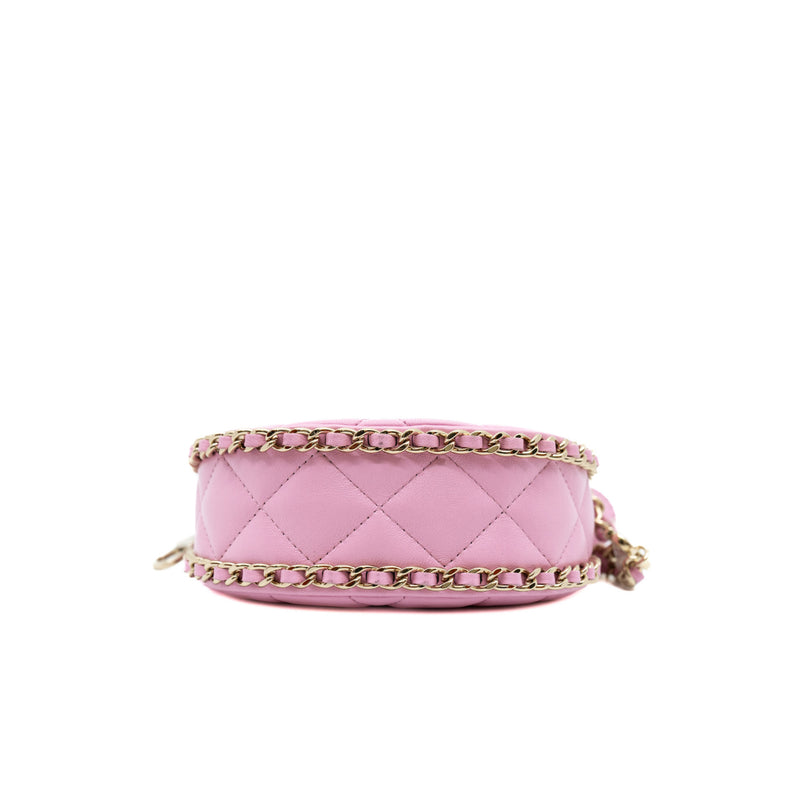 Mini Chain Around In Pink Lambskin Leather Hobo Bag GHW - L'UXE LINK