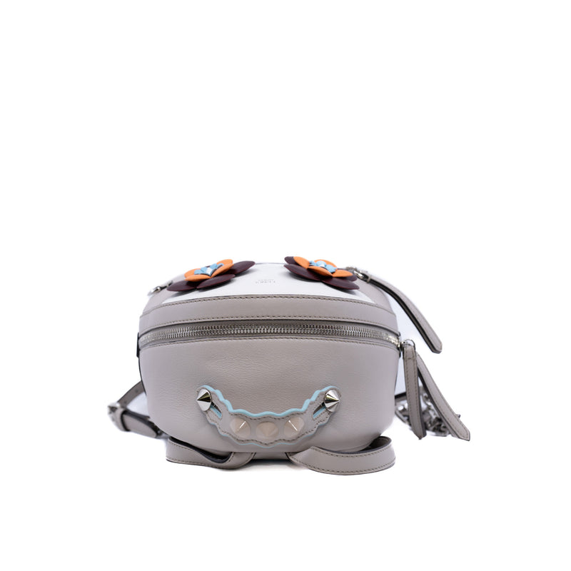 grey mini backpack in leather and flower eyes