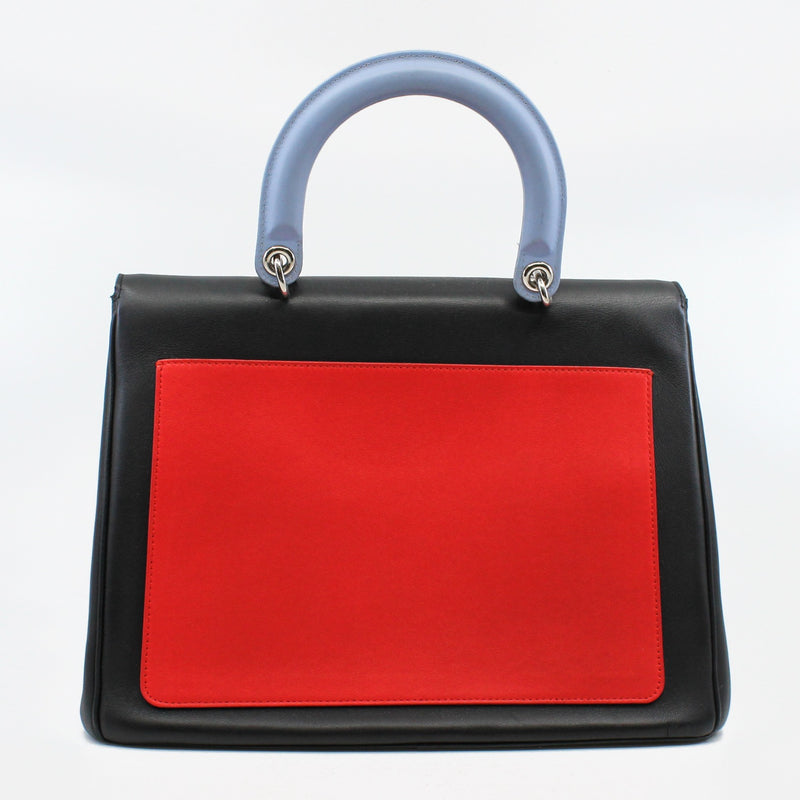 Be Dior In Tri-Color Black/Light Blue/Red Leather Flap Bag PHW With Strap - L'UXE LINK