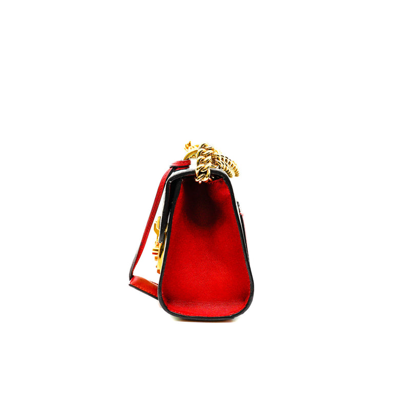 Small GG Supreme Monogram And Red Leather With Navy Blue Hibiscus Blooms Padlock Handbag GHW - L'UXE LINK