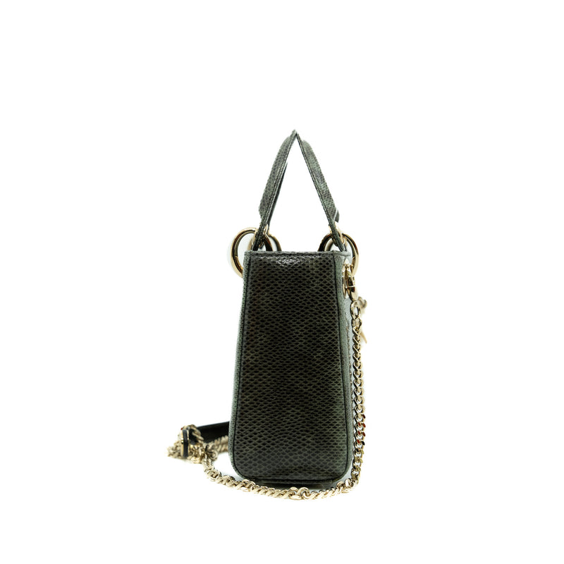 mini lady dior in dark green lizard leather ghw