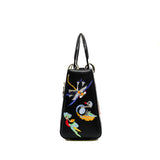 thumbnail medium embroidery lady dior in black fabric with patent handle phw