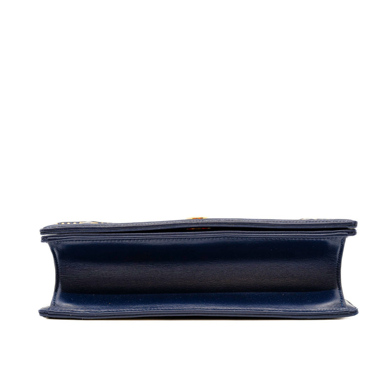 Medium Diorama Studded In Navy Lambskin Leather Flap Bag GHW - L'UXE LINK