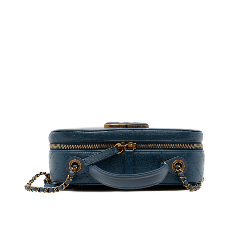 Top Handle Zip Vanity In Blue Leather Bag GHW Seri 23