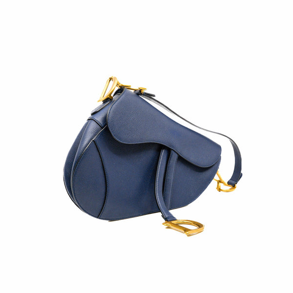 medium saddle bag with strap in calfskin blue ghw 2020