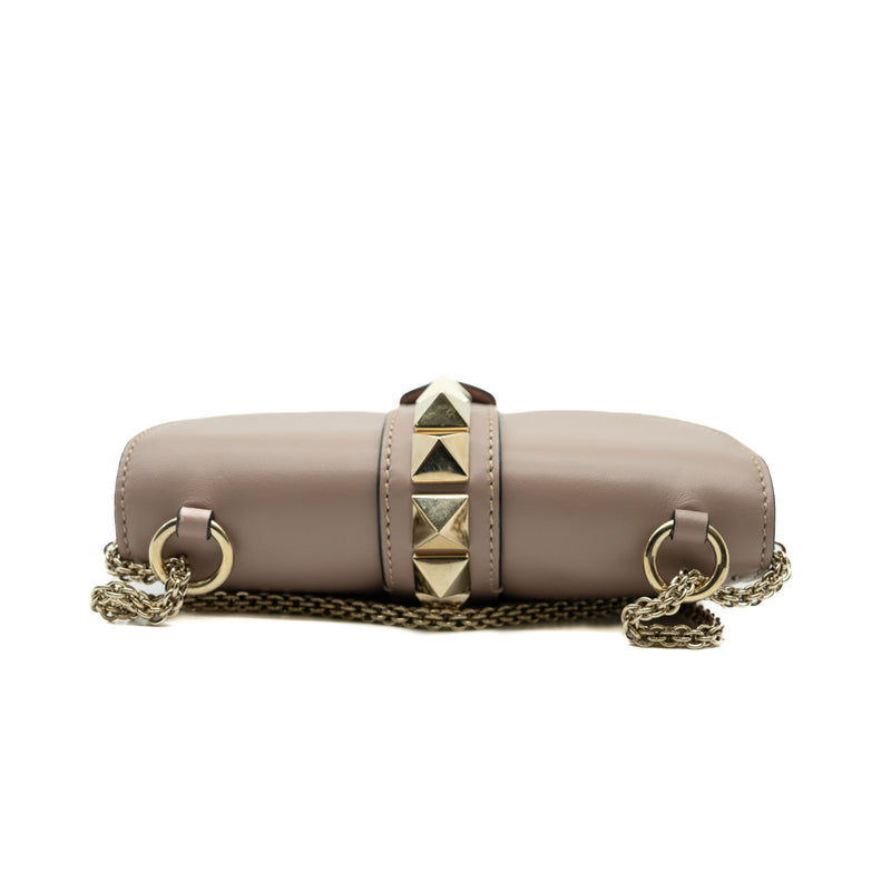 Small Rockstud Glam Lock Flap Bag Nude Leather Beige GHW - L'UXE LINK