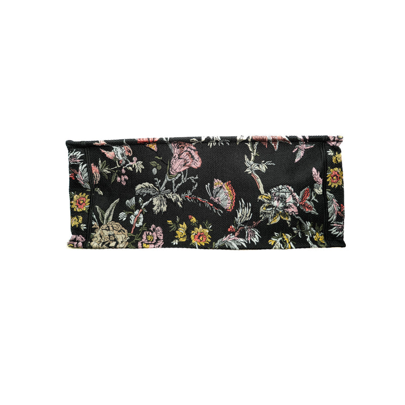 Book Tote GM in black and beige with flowers