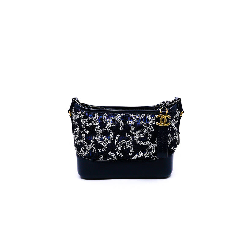 Small Sequin And Leather Gabrielle In Blue And Black Hobo Bag Multi Hardware Seri 27 - L'UXE LINK