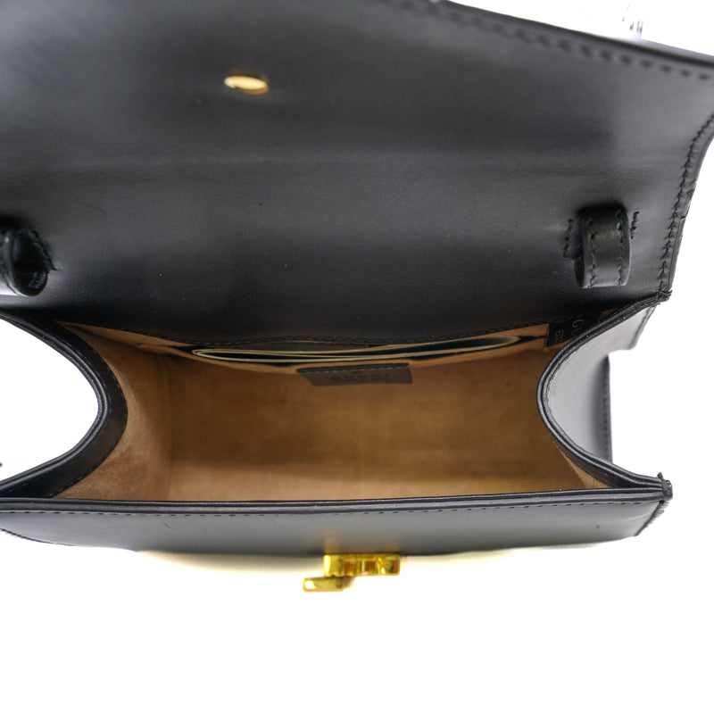 Mini Sylvie Black Leather Top Handle Bag Ghw with Strap - L'UXE LINK