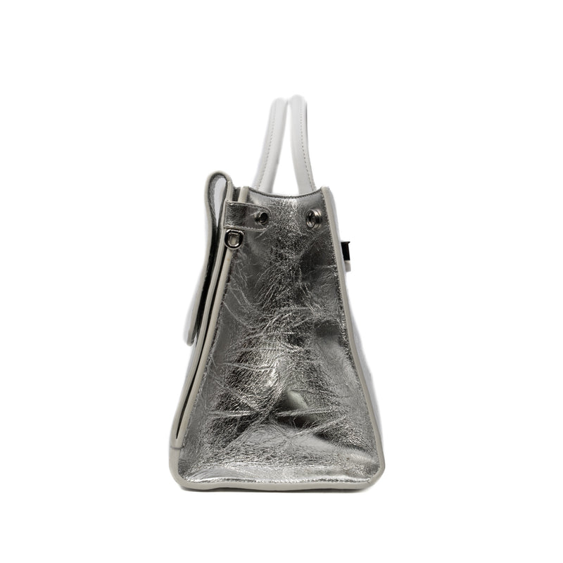Medium Diorever In Metallic Silver Calfskin Flap Bag PHW With Strap - L'UXE LINK