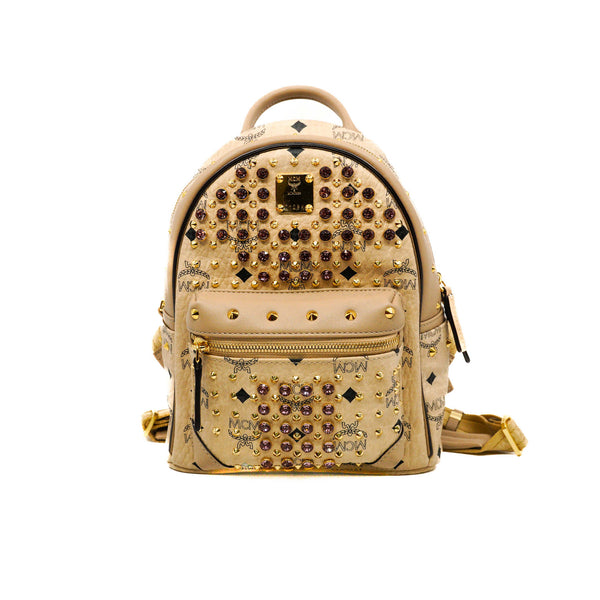 MCM small backpack beige with pink crystal