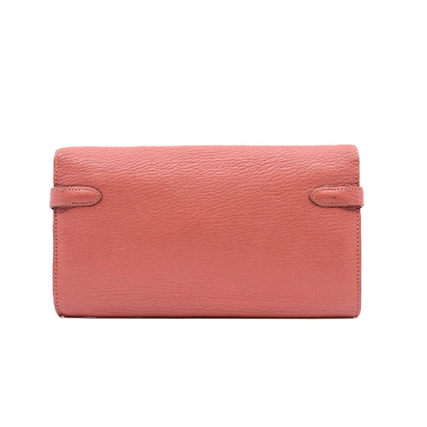 Kelly Long Bifold Wallet Chevre Leather Rose Tea Beige GHW O Stamp - L'UXE LINK