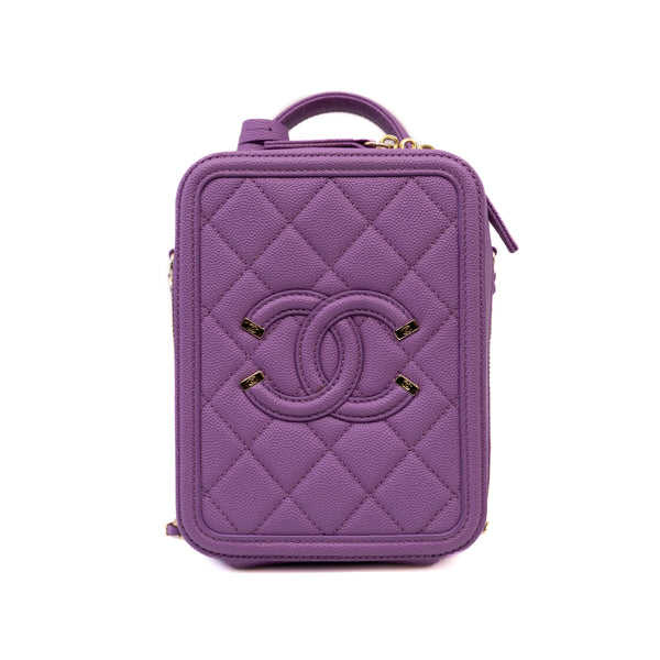 Filigree Purple Caviar Leather Vertical Vanity Case GHW Seri 29 - L'UXE LINK