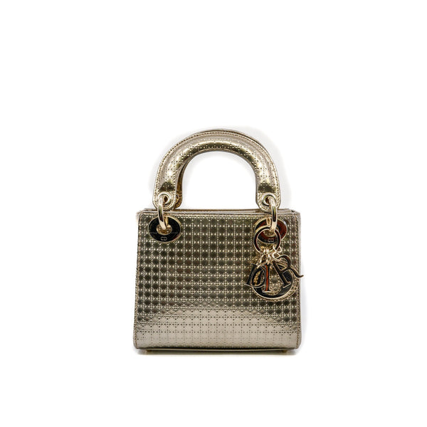 mini lady dior patent leather handbag in gold rghw