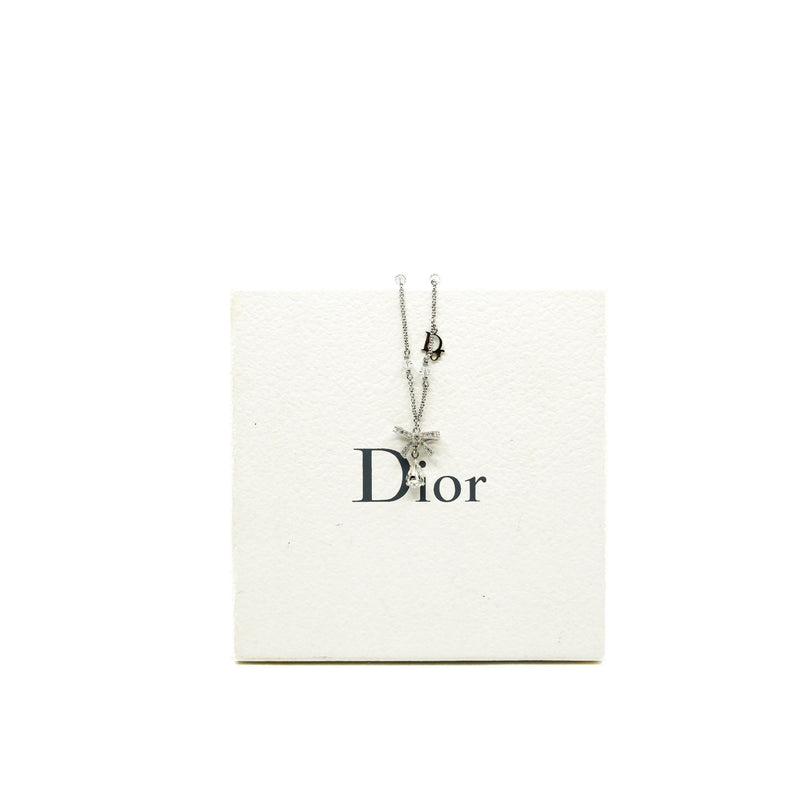 Ribbon Bow With Rhinestone Crystal Pendant Necklace - L'UXE LINK