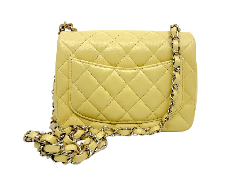 mini square cf with chain in lambskin light yellow ghw seri30