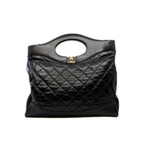 thumbnail Medium 31 bag in Black Shiny Quilted Calfskin Shopping Bag GHW Seri 28