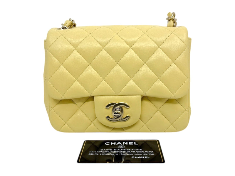 mini square cf with chain in lambskin light yellow ghw seri30