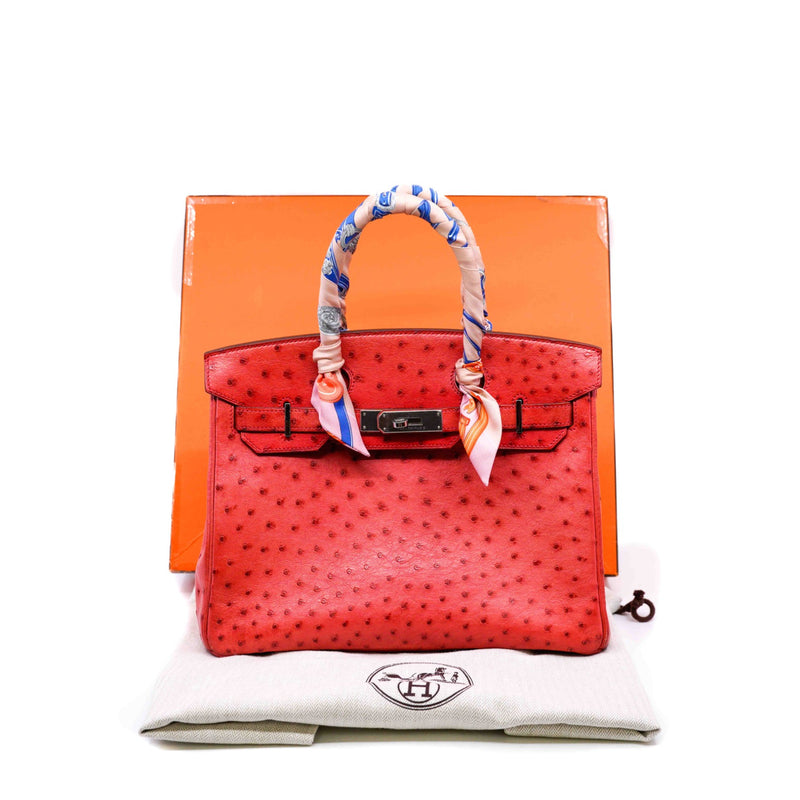 birkin 30 with twilly in ostrich Bougainvillea phw square O stamp 2011