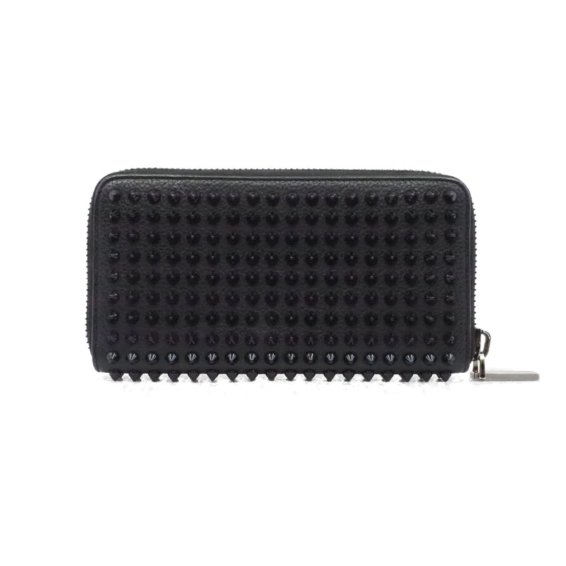 long zip wallet with black studs in leather black phw