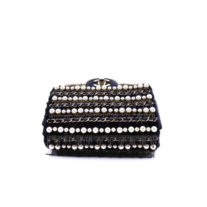 Mini Square Black Pearl And Chains Lambskin Quilted Flap Bag GHW Seri 30 - L'UXE LINK