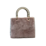 thumbnail medium lady mink/glossy lambskin/crocodile handle in pink/grey rghw