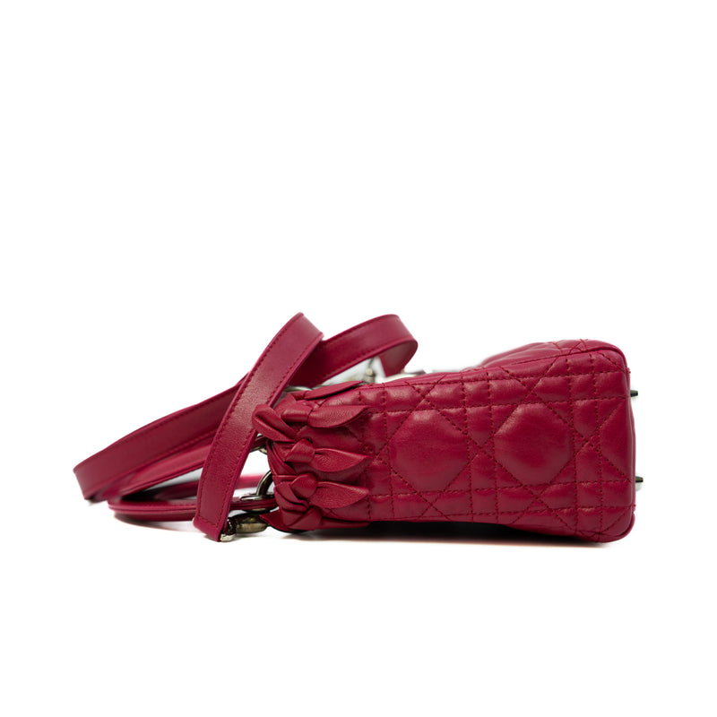 Mini Lady Dior In Fuchsia Lambskin Cannage Bow Handbag PHW - L'UXE LINK