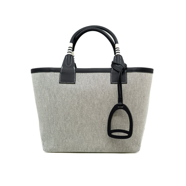 steeple 25 bag in black leather & grey fabric b stamp