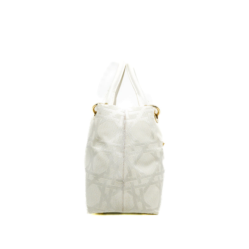 Canvas Cannage White Small Soft Lady Dior Shopping Tote GHW - L'UXE LINK