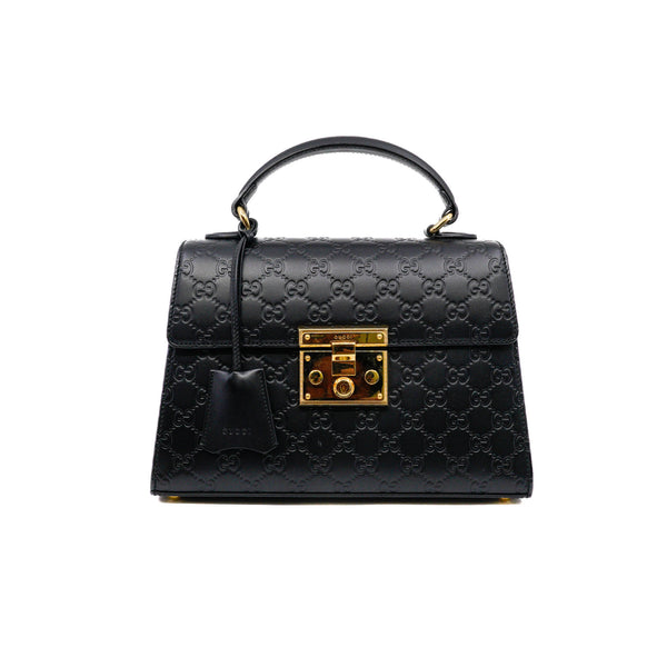Small padlock top handle signature leather bag hotsell