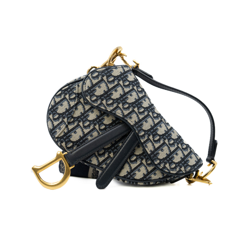 Mini Saddle Bag In Blue Dior Oblique Jacquard GHW With Adjustable Shou L UXE LINK