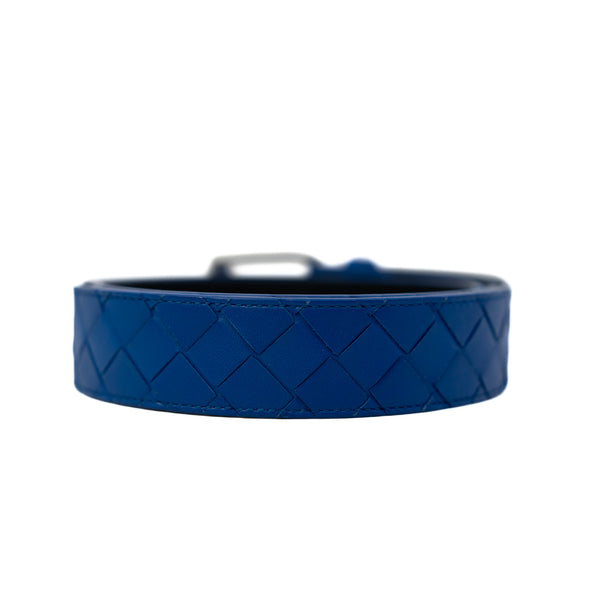 Blue Intrecciato Calfskin Belt PHW 95cm - L'UXE LINK