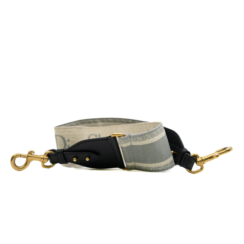 Grey Canvas Embroidered Shoulder Strap GHW - L'UXE LINK