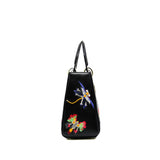 thumbnail medium embroidery lady dior in black fabric with patent handle phw