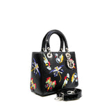 thumbnail medium embroidery lady dior in black fabric with patent handle phw