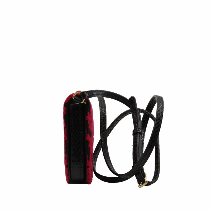 Ayers-Paneled Embroidered Satin Shoulder Bag Black Red - L'UXE LINK