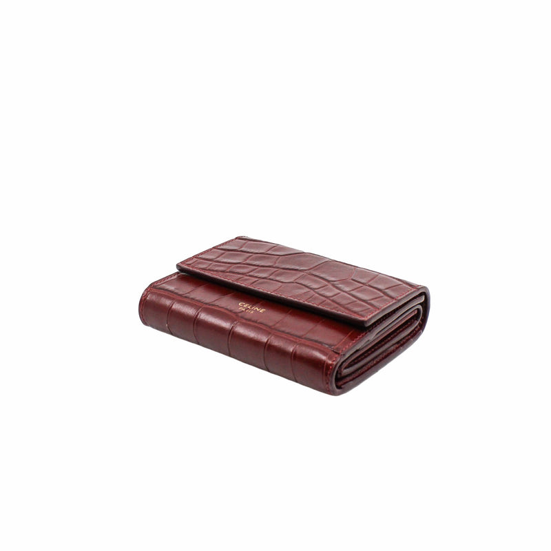 compact wallet  brown crocodile printed ghw - L'UXE LINK